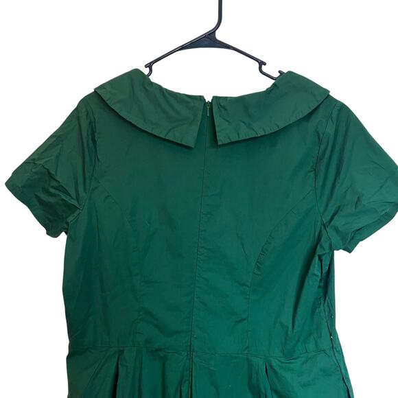eShakti Shawl Collar Surplice Poplin Dress Emerald Green Mini Pleated Oz Size L - Picture 9 of 13